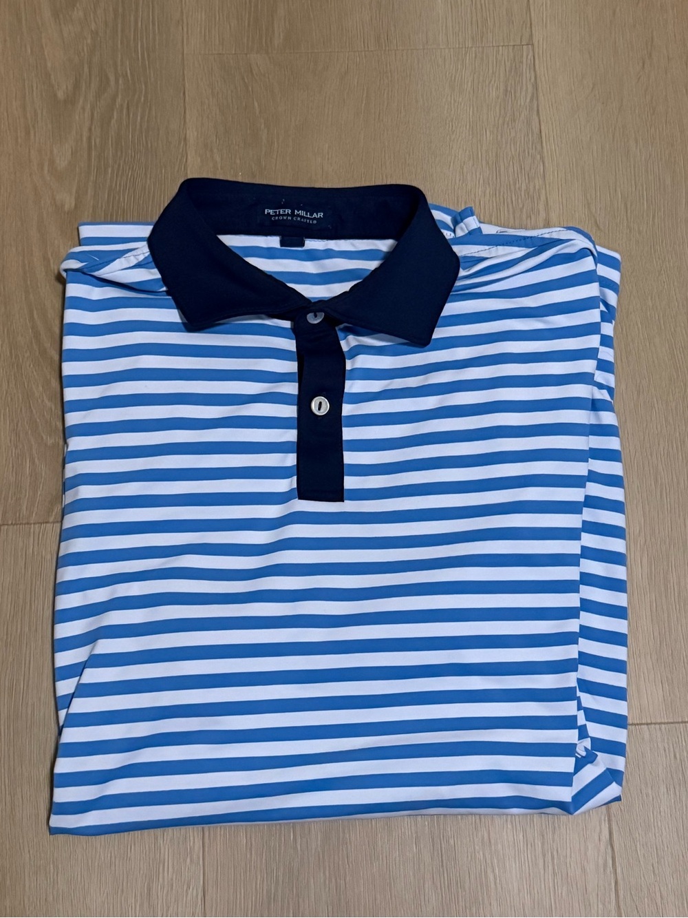 Peter Millar Crown Crafted Blue & White Striped Polo Shirt Size Medium